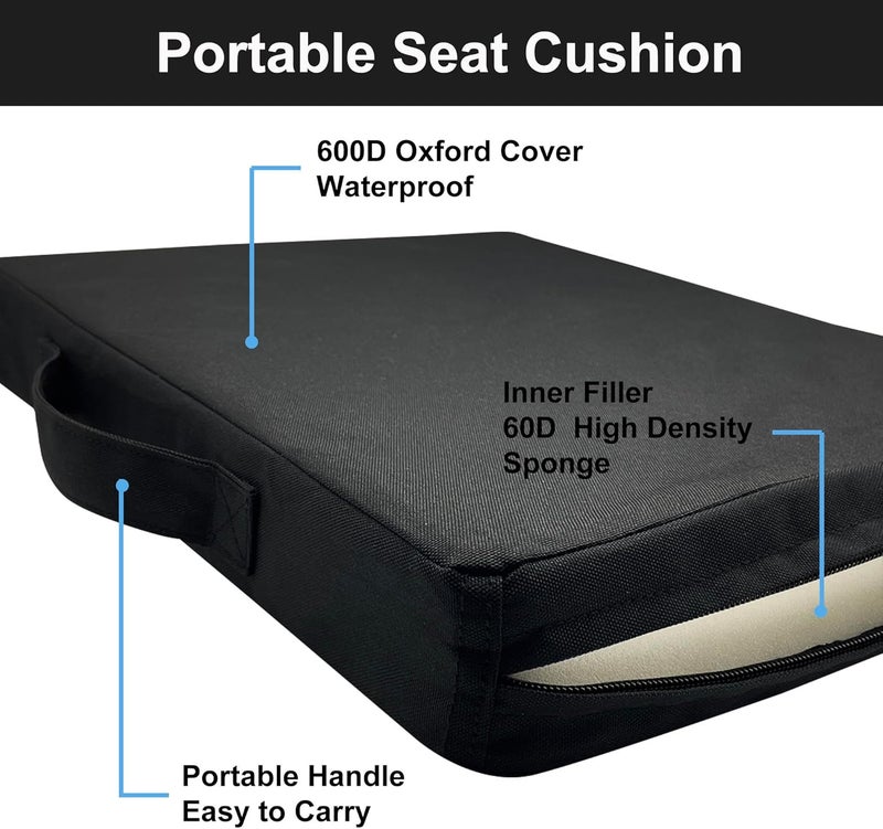 UCOMFEEL Portable Stadium Seat Cushions with Handle, 2 Inches Thick, Waterproof Oxford Fabric, Zipper Design, Set of 2 (Black) - Image 3